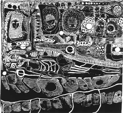 Dan RAKGOATHE "Disintegration and multiplicity", 1973 - original linocut 1/50 - 48x51 cm (PELMAMA)