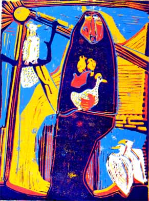 Dan RAKGOATHE "The Prophet", 1978 - original col. linocut - n.n. - 39x29 cm (PELMAMA)