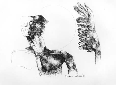 Ezrom LEGAE "Figure & Feather", 1981 - pencil on paper - 26x 31 cm (PELMAMA)