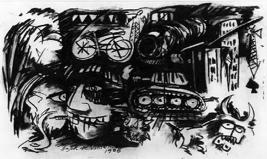 Izak DE VILLIERS "Ystervis", 1985 - charcoal - 052x087 cm (PELMAMA) THF