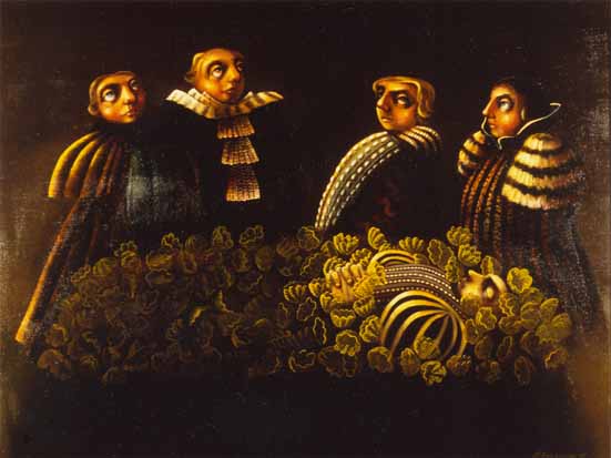 Karin JAROSZYNSKA "The Heirs", 1975 - oil / canvas - 91x200 cm (PELMAMA)